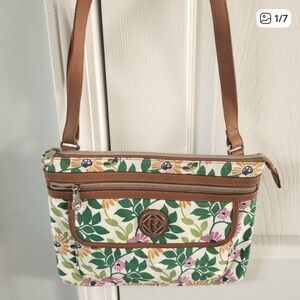 Relic Floral Crossbody Purse Adjustable Strap Brown Trim NWOT